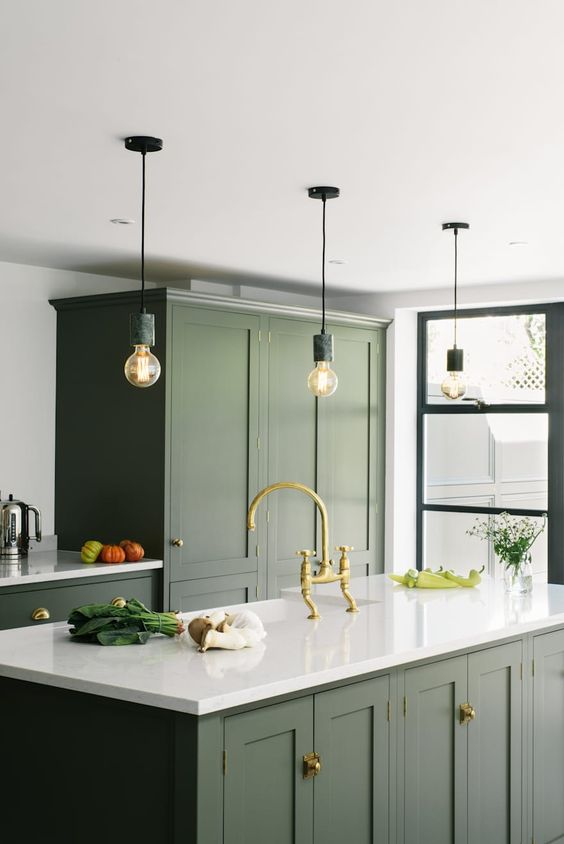 an olive green kitchen Olive green kitchen - colourful interior design - Leeder Interiors