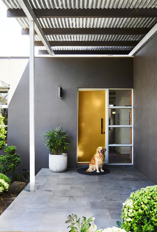 A mustard coloured front door on a grey home A mustard coloured front door on a grey home - Melbourne Interior Design - Leeder Interiors